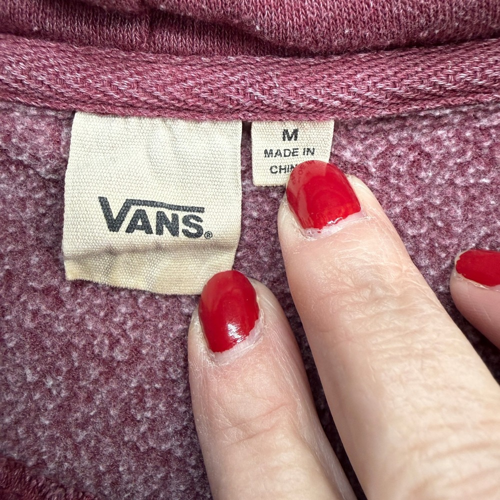 Vans Pullover Hoodie Womens Medium Burgundy Maroon Logo Sweatshirt Skater Casual - Picture 8 of 11